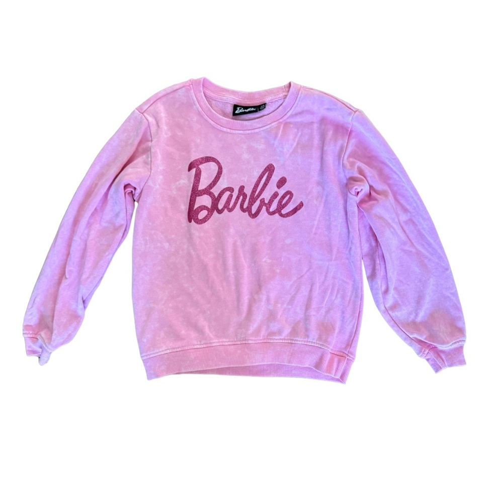Barbie Girls Pink Sweatshirt with glitter Barbie logo size 7/8 like new